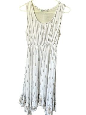 Lapogee White Printed Sleeveless Midi Dress Sz S